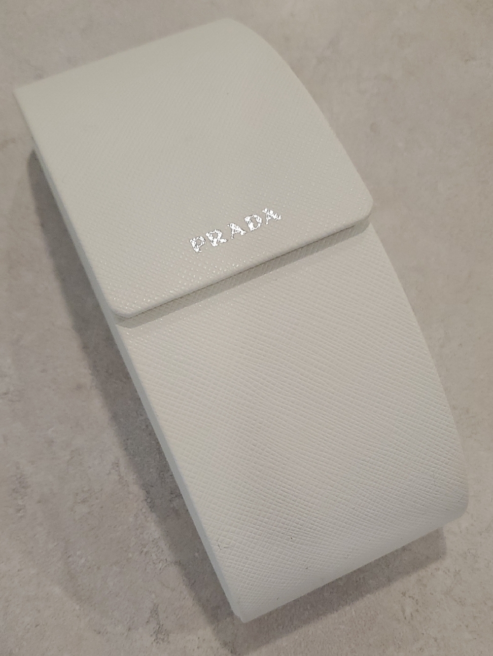 Prada Off-White Saffiano Eyewear Holder with Silver Logo